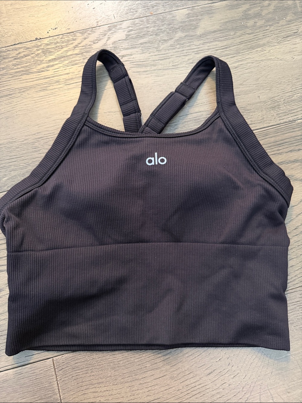 ALO Yoga Black Ribbed Crossback Crop Top XS